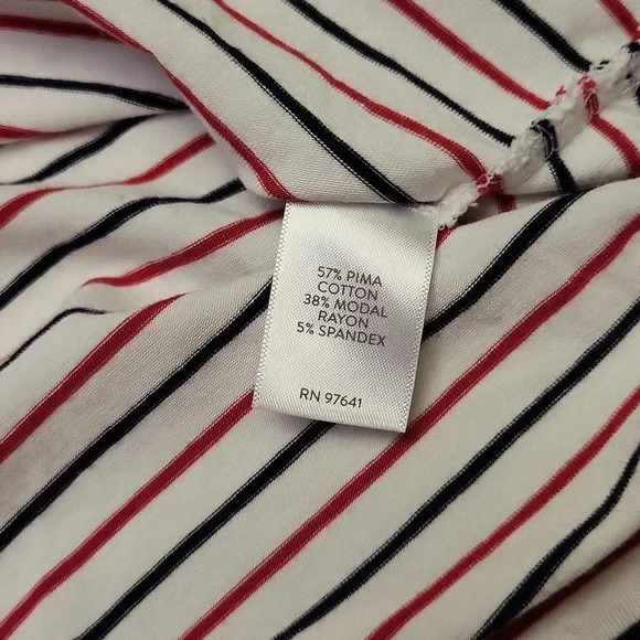 J Jill Striped 3 Quarter Bell Sleeve V Neck White Red Blue Blouse Womens Size L‎ - Picture 3 of 8